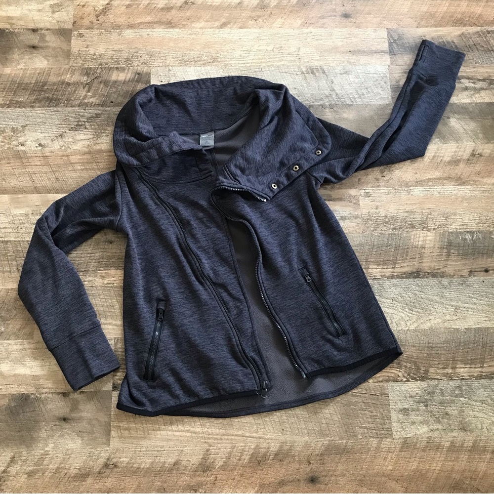 Champion C9 Dark Gray Cross Button Cowl Neck Zip Up Duo Dry Sweater Small